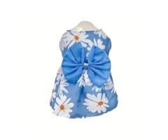 Blue Bow Floral Print Dog Dress – Size X-Large