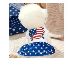 USA Patriotic Girl Dog Dress  Red, White & Blue Heart Ruffle Dress for Stylish Pups